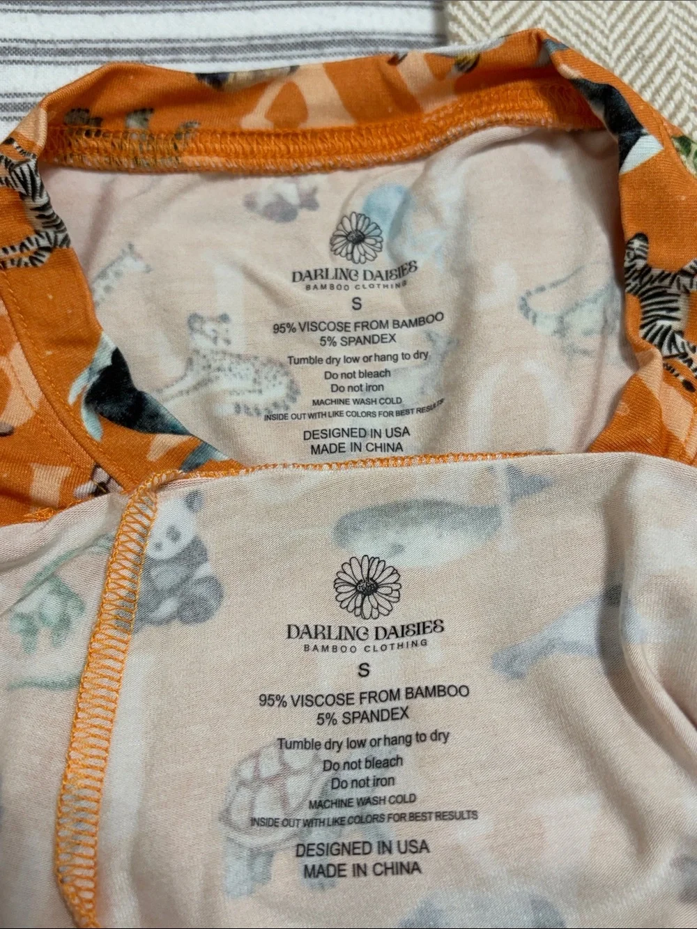 NWOT Darling Daisies Bamboo Alphabet Animals Lounge Set Pjs Oversized Tee Bikers